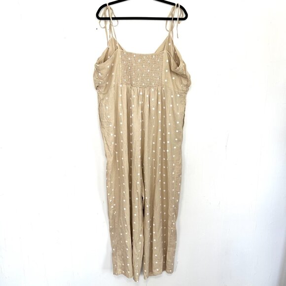 NWT Old Navy Tan Polka Dot Linen Blend Jumpsuit 3X zq - Picture 3 of 6